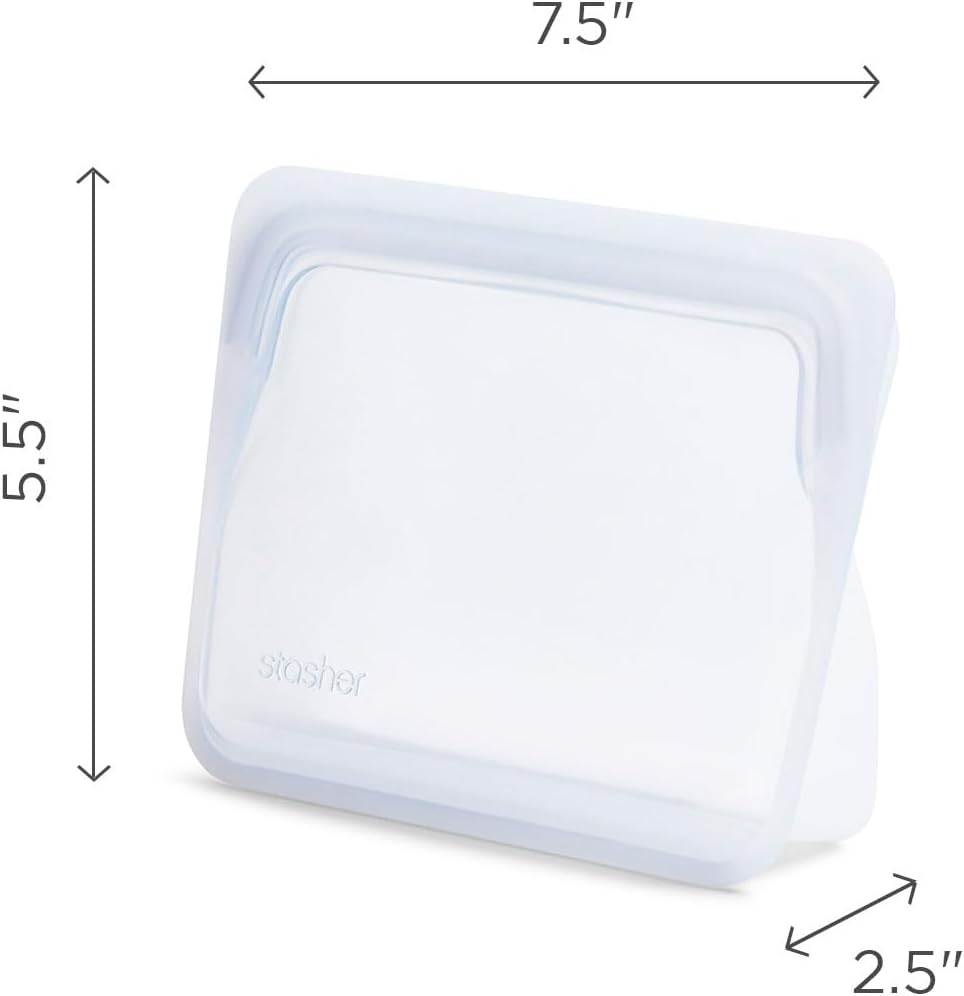 Stasher Premium Silicone Reusable Food Storage Stand-Up Mini Bag, Clear, Microwave, Sous Vide, Dishwasher, Oven and Freezer Safe, BPA Free, Leak-free, Eco-friendly, 28 Oz