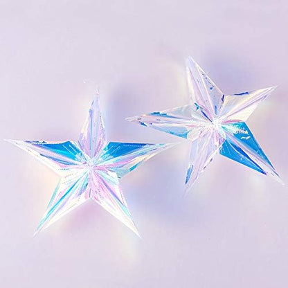 12 Inch Diameter Iridescent Ornament Star Hanging Decorations, Clear Foil Decorative Folding Decor, Rainbow Shine Party Ornaments for Bridal Shower Wedding Birthday Frozen Theme Party Decorations
