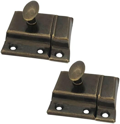 QCAA Oval Turn Cabinet Latch, for Cupboard & Other Furniture, Small, Antique Brass, Made in Taiwan, 2 Pack