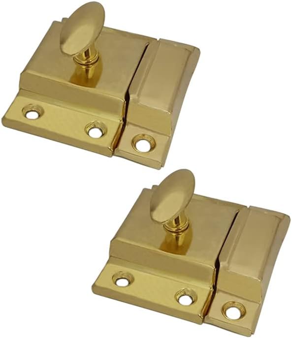QCAA Oval Turn Cabinet Latch, for Cupboard & Other Furniture, Small, Brass Plated, Made in Taiwan, 2 Pack