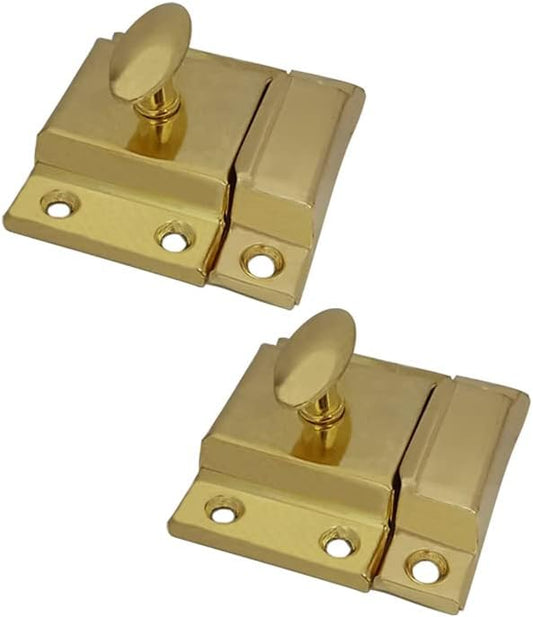 QCAA Oval Turn Cabinet Latch, for Cupboard & Other Furniture, Small, Brass Plated, Made in Taiwan, 2 Pack