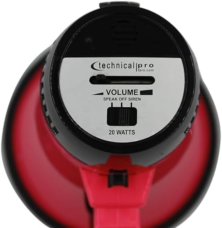 Technical Pro 20 Watts Lightweight Portable 300M Range Megaphone Bullhorn with Strap, Siren, and Volume Control, Good for Trainers, Soccer, Football, Baseball, Coaches