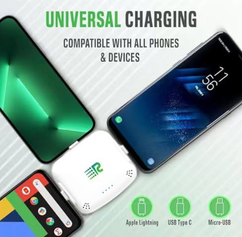 Rush Charge Universe 3 in 1 Portable Charger – 3300mah, 2.4A High-Speed Fast Charging Compatible with iPhone and Android Lightning, Type C, Micro-USB Charges 3 Devices at a Time Pre-Charged RC33 White