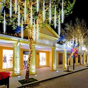 【2 Pack】 Christmas Lights Meteor Shower Rain Lights 20inch, Totally 20 Tube 720 LEDs Icicle Lights Outdoor Raindrop Lights for Xmas Halloween Wedding Party Tree Holiday Decoration, White