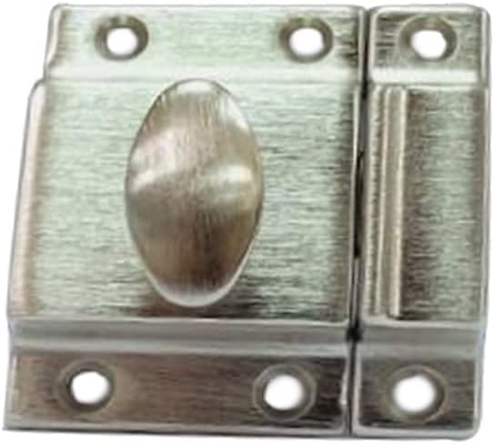QCAA Traditional Large Oval Turn Cabinet Latch, Solid Brass, 2", for Cupboard & Other Furniture, Brushed Satin Nickel, 1 Pack, Made in Taiwan