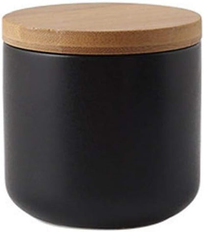 MilkyWay Food Storage Jar Strong Ceramic Storage Canisters with Airtight Seal Bamboo Lid Modern Design Seal Damp-Proof Kitchen Jar for Coffee, Tea, Spice and More (Black(S: 8.7oz/260ml))