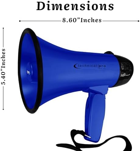 Technical Pro 20 Watts Lightweight Portable 300M Range Megaphone Bullhorn with Strap, Siren, and Volume Control, Good for Trainers, Soccer, Football, Baseball, Coaches