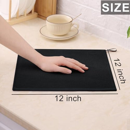 Homaxy 100% Cotton Waffle Weave Dish Cloths - 12 Pack Soft and Absorbent Dish Towels - 12 x 12 Inches Quick Dry Dish Rags - Black