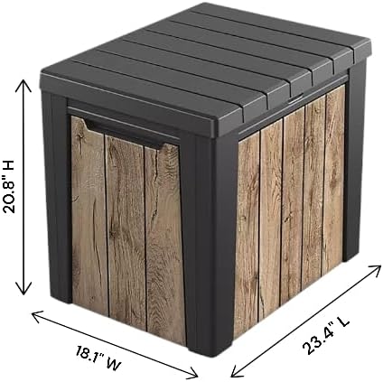 Outdoor Storage Box, Wood-Look Resin Deck Container, Indoor/Outdoor Storage, Ash Wood Brown (30 Gallon)