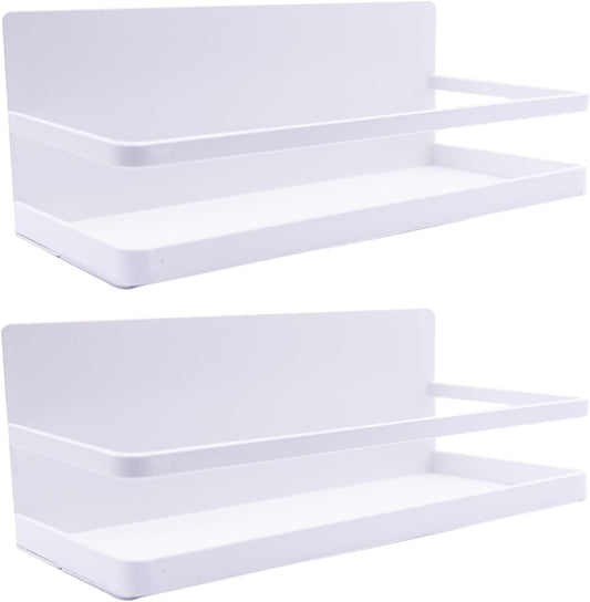 Magnetic Spice Rack Refrigerator Side Magnetic Spice Rack Kitchen Magnetic Shelf Magnetic Fridge Shelf Perfect Space Saver for Kitchen/Apartment 2 Pack (White)