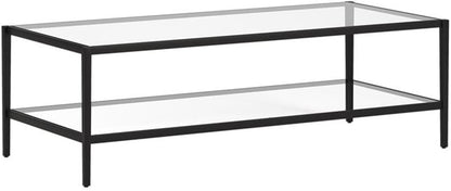 Henn&Hart 54" Wide Rectangular Coffee Table with Glass Shelf in Blackened Bronze, Modern coffee tables for living room, studio apartment essentials