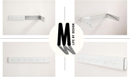 Wall Mounted Laundry Drying Rack, Retractable Clothes Drying Rack, 6 Rods Towel Drying Rack with Wall Template for Installation, Magnetic Dryer Ball Holder with Dryer Balls, White