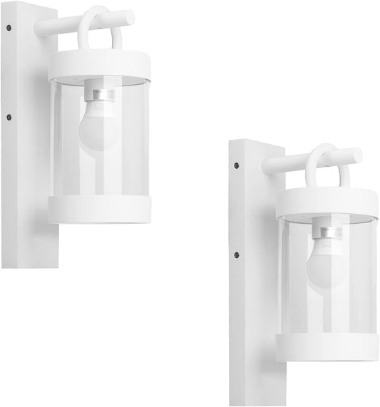 2 Pack Outdoor Wall Lantern with Dusk to Dawn Photocell Sensor,White Exterior Porch Light Fixture Wall Mount Lamp for House Garage Patio