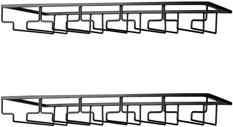 Wine Glass Rack - Under Cabinet Stemware Wine Glass Holder Glasses Storage Hanger 2 Pack Metal Organizer for Bar Kitchen 5 Rows Black