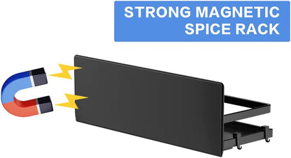 Magnetic Spice Rack Refrigerator Magnetic Shelf Fridge Organizer Space Saver Container for Kitchen/Apartment, Drill free, Black 4 Packs