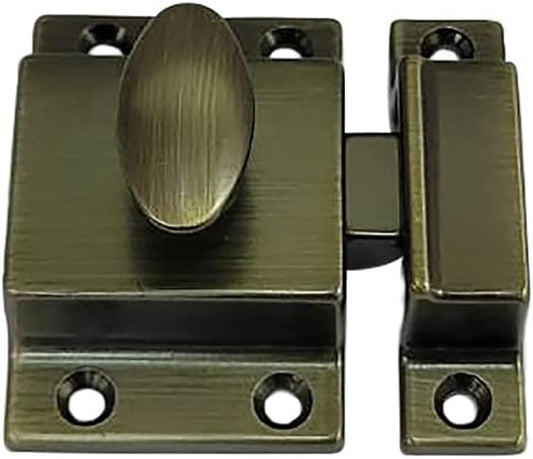 QCAA Traditional Large Oval Turn Cabinet Latch, Solid Brass, 2", for Cupboard & Other Furniture, Brushed Antique Brass, 1 Pack, Made in Taiwan