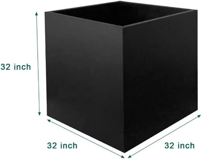 Galvanized Steel Planter Box Black Metal Planter Large Square Indoor Outdoor Planters Cube Steel Heavy Duty Flower Pot 32Inch Powder Coating Modern Commercial Residential for Patio, Deck, Yard, Garden