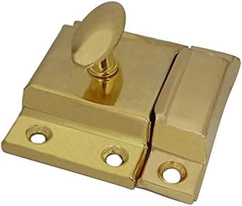 QCAA Oval Turn Cabinet Latch, for Cupboard & Other Furniture, Small, Brass Plated, Made in Taiwan, 2 Pack