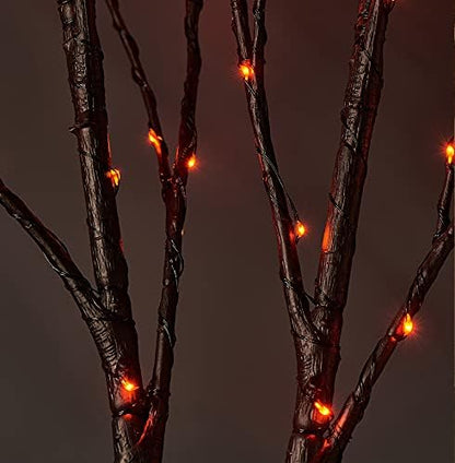 LITBLOOM Halloween Tree Branch Lights 32IN 100 Orange LED with Timer, Lighted Black Twig Branches with Fairy Lights for Halloween Decoration Indoor Outdoor