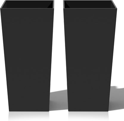 Tall Planters for Outdoor Plants, Large Resin Flower Pots for Garden, Front Porch, Patio, Indoor - Set of 2 (Black, 32 inch - 2 Pack)