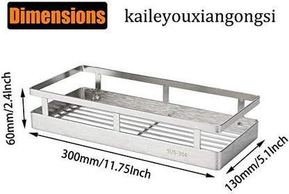 SUS304 Stainless steel Wall Mount Spice Rack Storage Basket - Seasoning Container, Kitchen Spice Organizer -Kitchen Seasoning Hanging Rack - Bathroom Shelf (Silver)