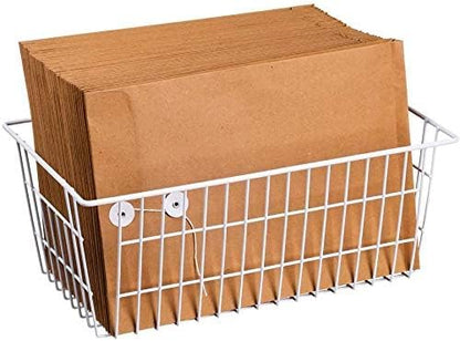 Slideep Freezer Baskets Farmhouse Organizer Storage Basket with Handles, Food Storage Bin for Kitchen Cabinets, Pantry, Closet, Bedroom, Bathroom, Office, 2 Pack, White