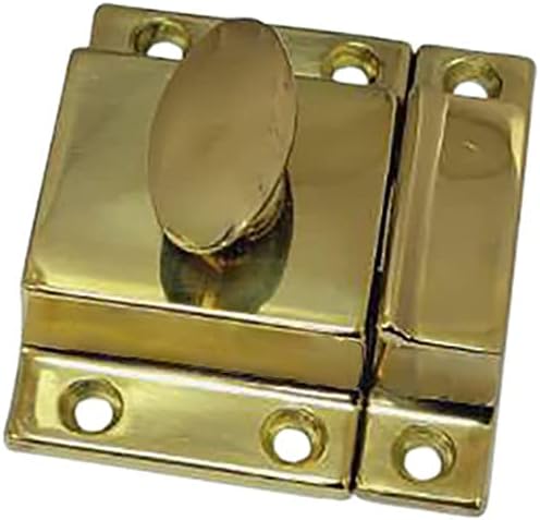 QCAA Traditional Large Oval Turn Cabinet Latch, Solid Brass, 2", for Cupboard & Other Furniture, Polished Brass, 1 Pack, Made in Taiwan