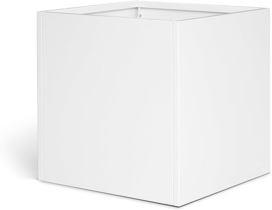 White Steel Planter Square Outdoor Planters Galvanized Steel Planter Box Indoor Metal Large Planters Cube Heavy Duty Flower Pot 24 Inch Modern Commercial Residential for Trees Patio Deck Yard Garden