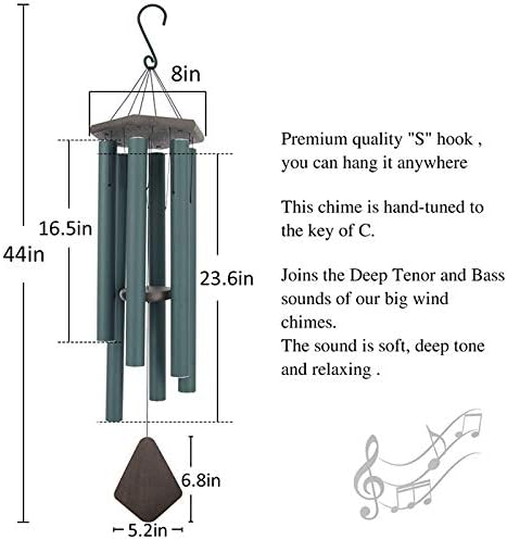 Wind Chimes Outdoor Large Deep Tone,Sympathy Wind Chime Outdoor, Memorial Wind-Chime with 6 Tuned Tubes, Elegant Chime for Garden, Patio, Balcony and Home Decor, Matte Green