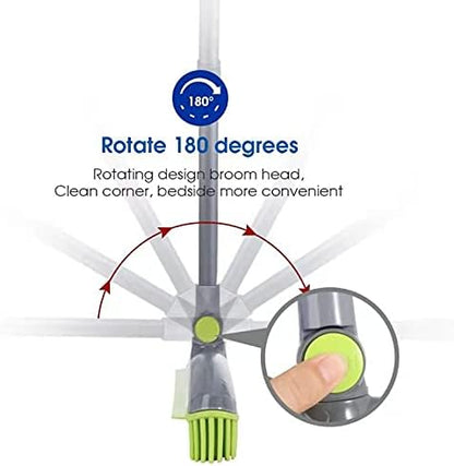 Adjustable Rubber Push Broom and Dustpan Set,Self Cleaning Indoor Outdoor Angle Brooms with Dust pan for Home,Long Handle for Floor Sweeping, Kids,Carpet Dog Cat Pets Offices Use