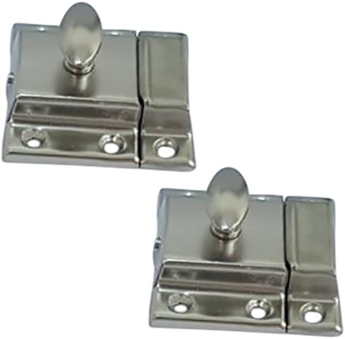 QCAA Oval Turn Cabinet Latch, for Cupboard & Other Furniture, Large, Satin Nickel, 2 Pack, Made in Taiwan