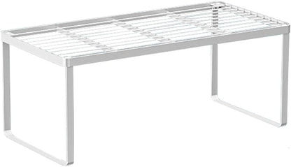 Kitchen Cabinet Storage Shelf Stackable Wire Spice Rack Organizer Heavy Duty Space Saver for Bathroom Bedroom Closet Laundry Room Office Countertop - White, Pack 1