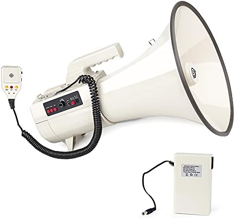 Heavy Duty 75W Professional Megaphone Bullhorn Speaker with Built-in Microphone-Rechargeable Battery&Portable Strap-Siren -USB/SD/AUX Input-Ideal for Football, Baseball,Coaches