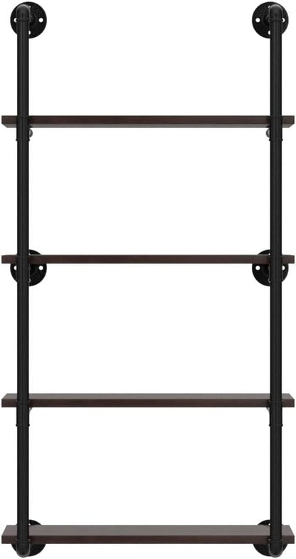 Industrial Pipe Shelving Wall Mounted,24in Rustic Metal Floating Shelves,Steampunk Real Wood Book Shelves,Wall Shelf Unit Bookshelf Hanging Wall Shelves,Farmhouse Kitchen Bar Shelving(4 Tier)