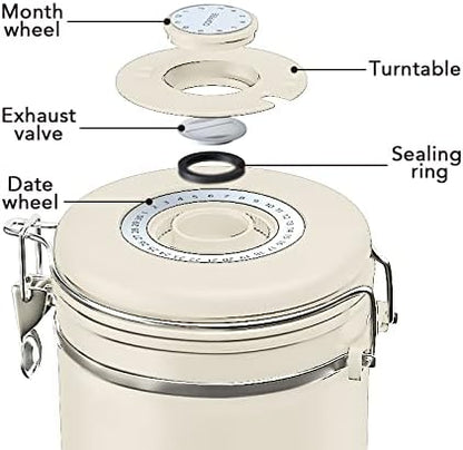ShanSon Coffee Canister Airtight Coffee Container Stainless Steel Coffee Bean Storage Container with Scoop Coffee Canister for Beans Grounds Sugar Flour Tea Cereal,22OZ, Beige