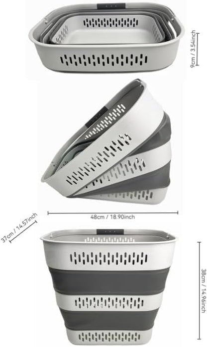 SAMMART 40L (10.5 Gallon) Collapsible Plastic Laundry Basket with Handles - Foldable Pop Up Storage Container/Organizer - Portable Laundry Hamper - Space Saving (1, Grey)