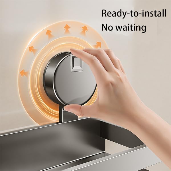 Spice Rack Wall Mounted 2 Pack,Suction Cups Spice Organizer for Cabinet,Large Capacity Metal Spice Shelf for Kitchen Cabinet, Pantry Doors, Bathroom, Shower, Home Decor (15.7 inch)