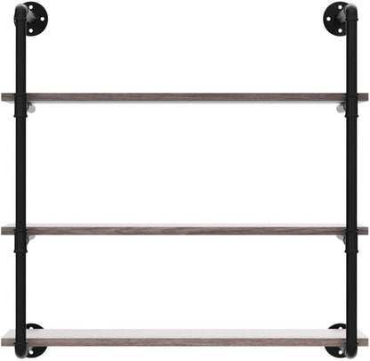 Industrial Pipe Shelving Wall Mounted,36in Rustic Metal Floating Shelves,Steampunk Real Wood Book Shelves,Wall Shelf Unit Bookshelf Hanging Wall Shelves,Farmhouse Kitchen Bar Shelving(3 Tier)