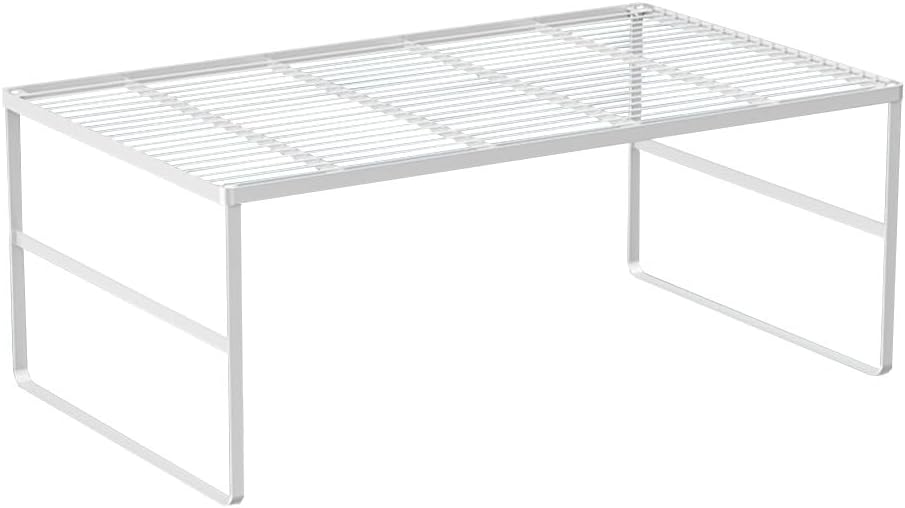 Kitchen Cabinet Storage Shelf Stackable Wire Spice Rack Organizer Heavy Duty Space Saver for Bathroom Bedroom Closet Laundry Room Office Countertop - White, Pack 1