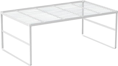 Kitchen Cabinet Storage Shelf Stackable Wire Spice Rack Organizer Heavy Duty Space Saver for Bathroom Bedroom Closet Laundry Room Office Countertop - White, Pack 1