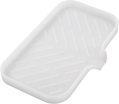 Silicone Bathroom Soap Dishes with Drain Spout-Bathroom and Kitchen Sink Organizer,Sponge Holder,Dish Soap Tray,Perfect for Dispenser,Scrubber,Bottle,Cup on Counter Translucent 9.6"×5.3"