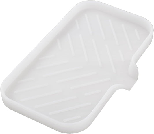 Silicone Bathroom Soap Dishes with Drain Spout-Bathroom and Kitchen Sink Organizer,Sponge Holder,Dish Soap Tray,Perfect for Dispenser,Scrubber,Bottle,Cup on Counter Translucent 9.6"×5.3"