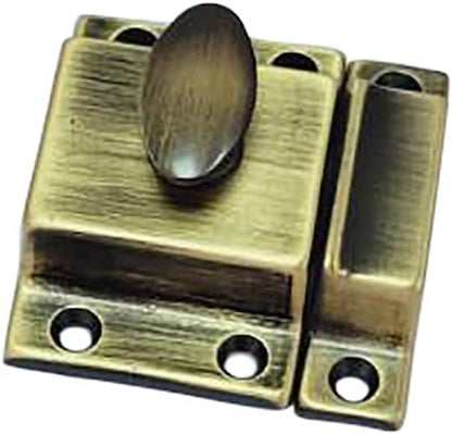 QCAA Traditional Large Oval Turn Cabinet Latch, Solid Brass, 2", for Cupboard & Other Furniture, Brushed Antique Brass, 4 Pack, Made in Taiwan