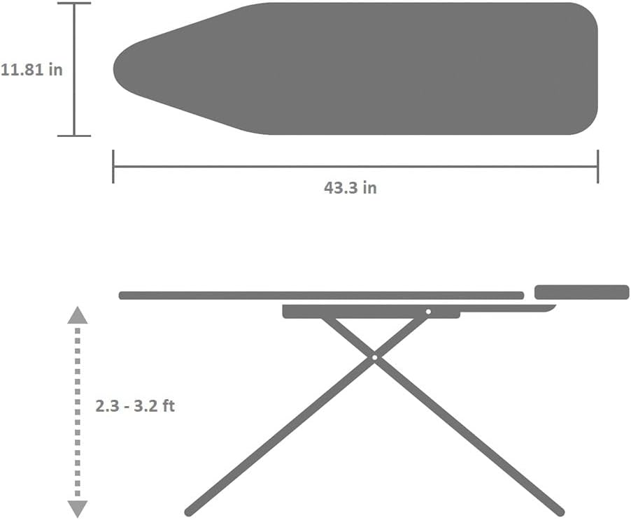 Brabantia Size A Compact Small Ironing Board (43x12 in) 7 Height Options, Adjustable Steam Iron Rest Holder (Morning Breeze) Non-Slip Feet, Anti-Collapse Child Locks