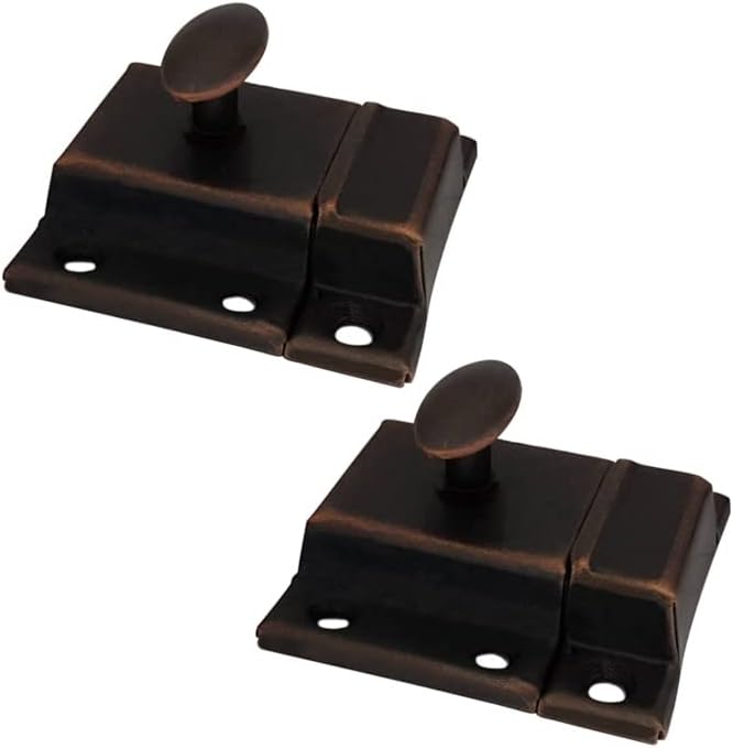 QCAA Oval Turn Cabinet Latch, for Cupboard & Other Furniture, Large, Antique Copper, Made in Taiwan, 2 Pack