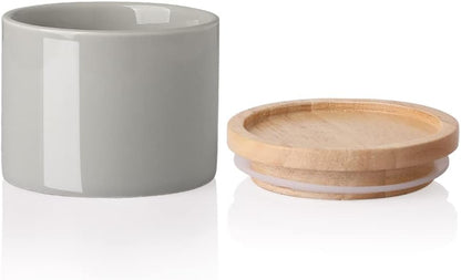 Sweejar Kitchen Canisters Ceramic Food Storage Jar, Stackable Containers with Airtight Seal Wooden Lid for Serving Ground Coffee, Tea, Sugar, Spice and More - 5 Fl Oz(Gray)