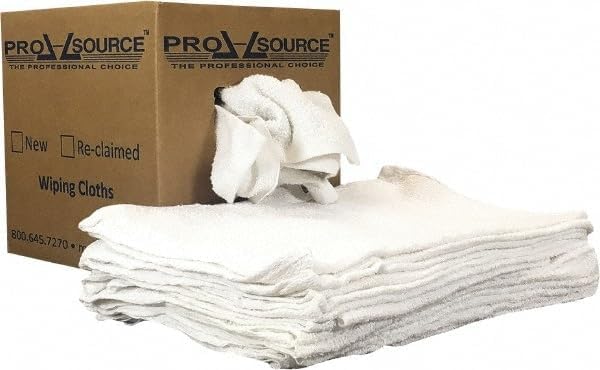 PRO SOURCE Low-Lint Virgin White 100% Cotton Terry Cloth Bar Mop Shop Towels, Absorbent & Washable: 16" x 19" with Hemmed Edges, 5 lb Box