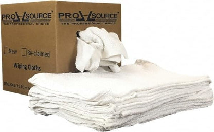 PRO SOURCE Low-Lint Virgin White 100% Cotton Terry Cloth Bar Mop Shop Towels, Absorbent & Washable: 16" x 19" with Hemmed Edges, 5 lb Box