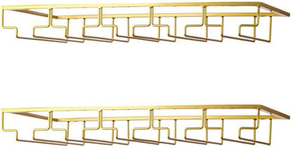 Wine Glass Rack - Under Cabinet Stemware Wine Glass Holder Glasses Storage Hanger 2 Pack Metal Organizer for Bar Kitchen 5 Rows Gold
