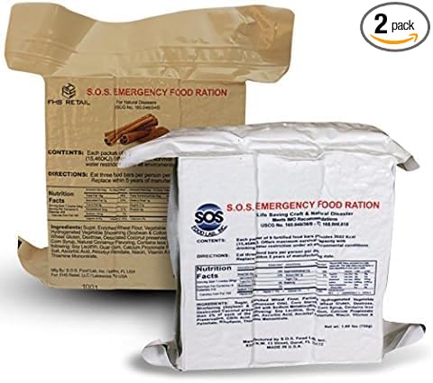 S.O.S. Rations Emergency 3600 Calorie Food Bar (Cinnamon + Coconut, 2 Pack)